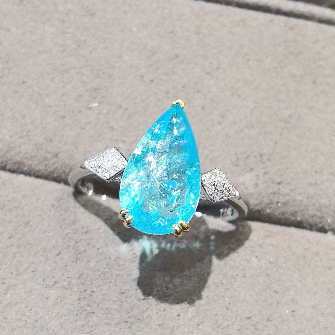 14k Gold 2.42 Ct Natural Paraiba Tourmaline & Diamond Ring - 4