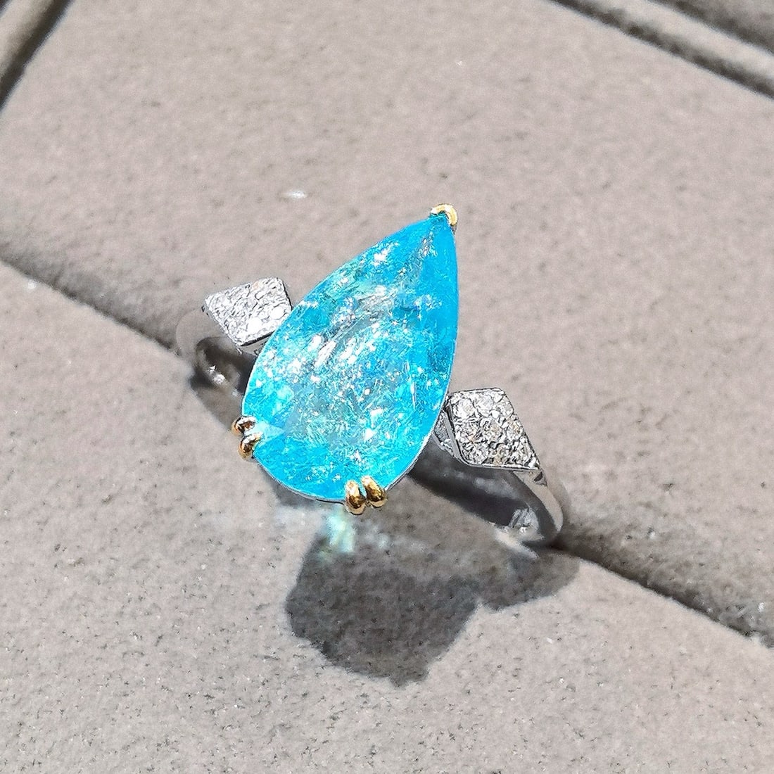 14k Gold 2.42 Ct Natural Paraiba Tourmaline & Diamond Ring - 5