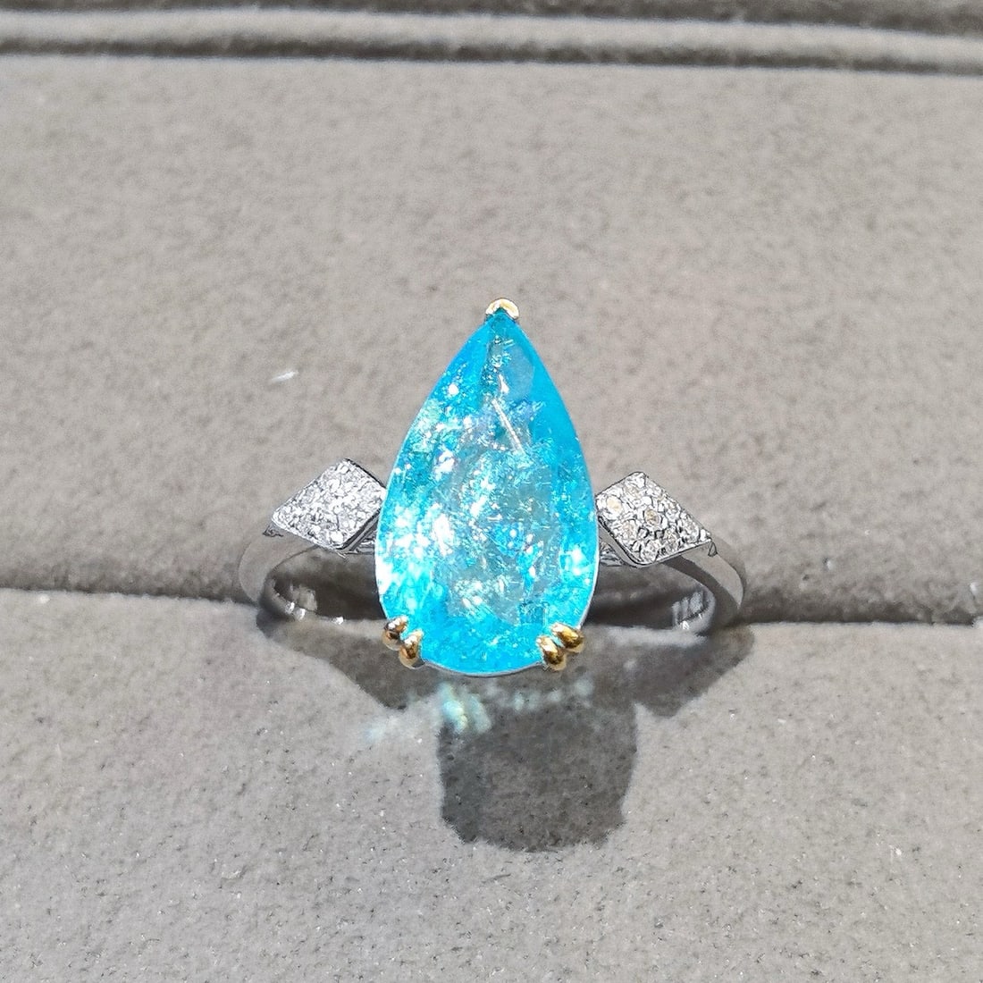 14k Gold 2.42 Ct Natural Paraiba Tourmaline & Diamond Ring - 6