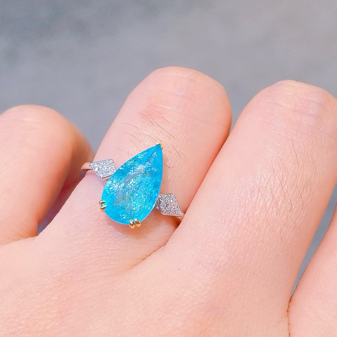 14k Gold 2.42 Ct Natural Paraiba Tourmaline & Diamond Ring - 7