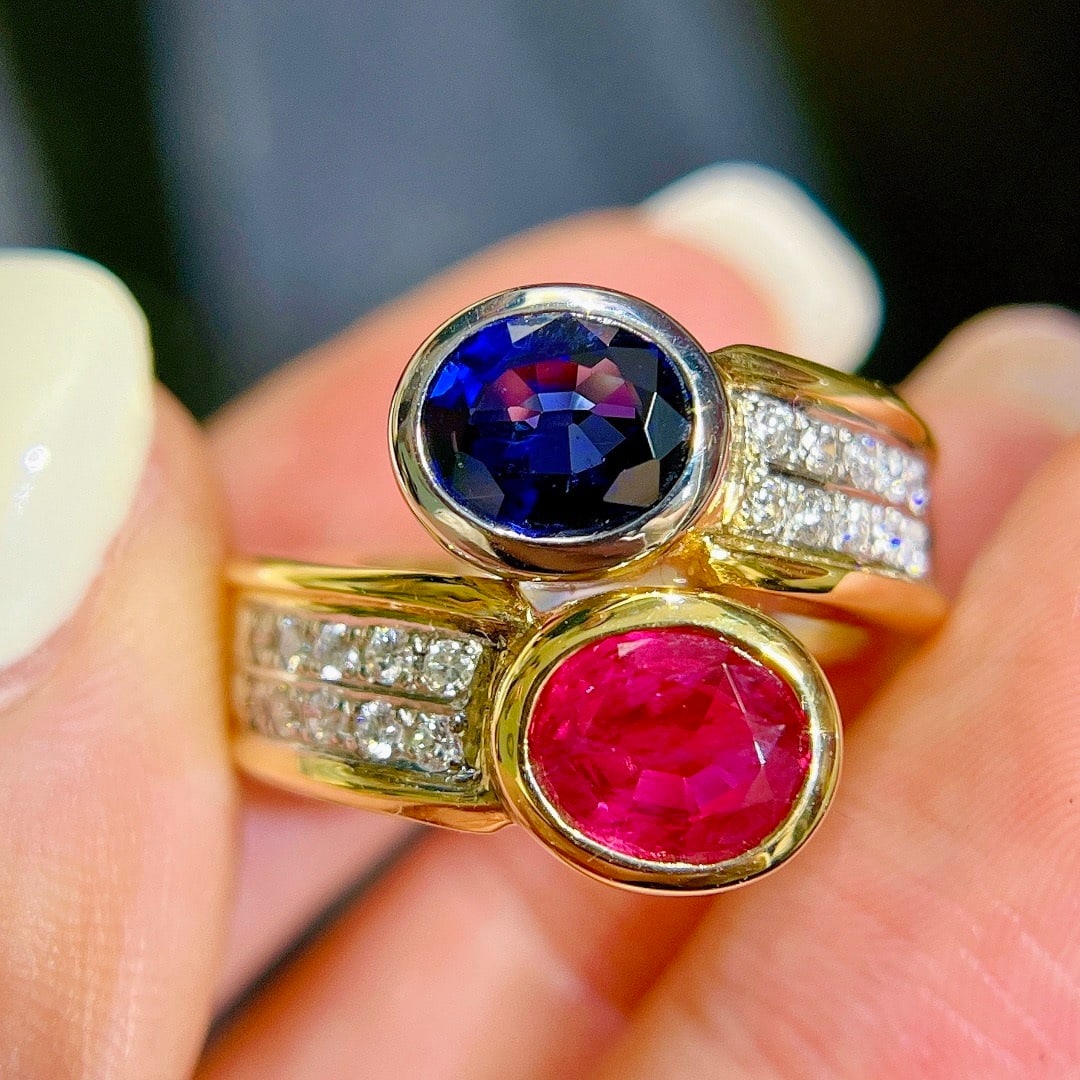 14k Gold 3.0 Ctw Natural Ruby & Sapphire & Toi Et Moi Ring (1 of 8)