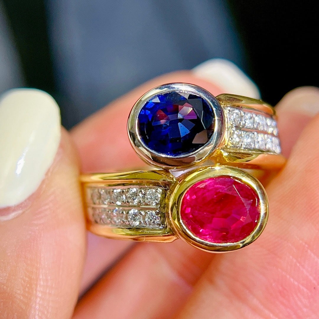14k Gold 3.0 Ctw Natural Ruby & Sapphire & Toi Et Moi Ring - 2