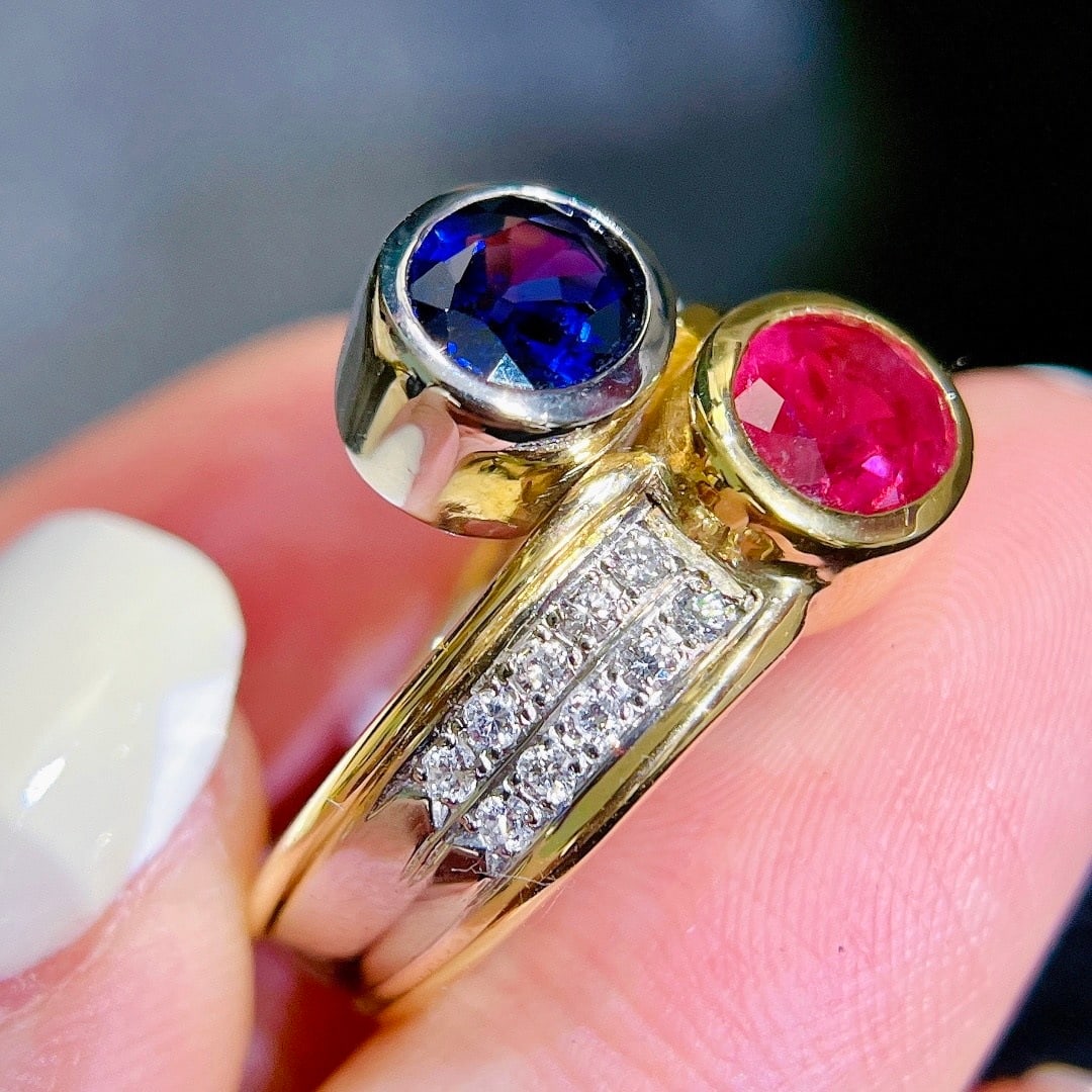 14k Gold 3.0 Ctw Natural Ruby & Sapphire & Toi Et Moi Ring - 3