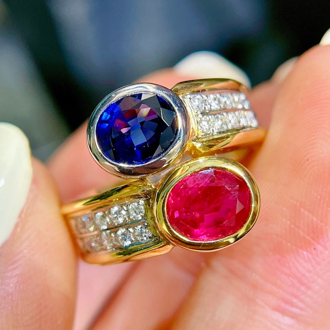 14k Gold 3.0 Ctw Natural Ruby & Sapphire & Toi Et Moi Ring - 4