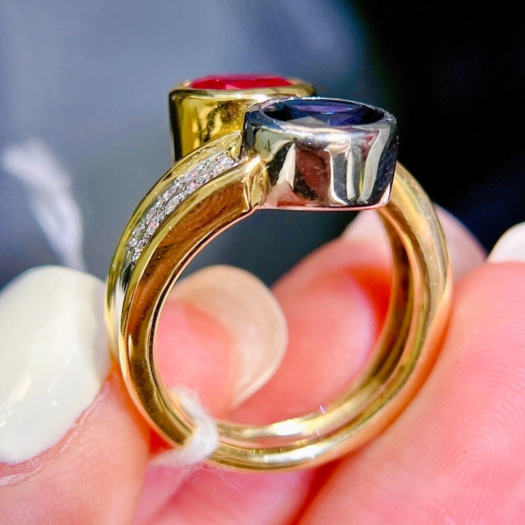 14k Gold 3.0 Ctw Natural Ruby & Sapphire & Toi Et Moi Ring - 5