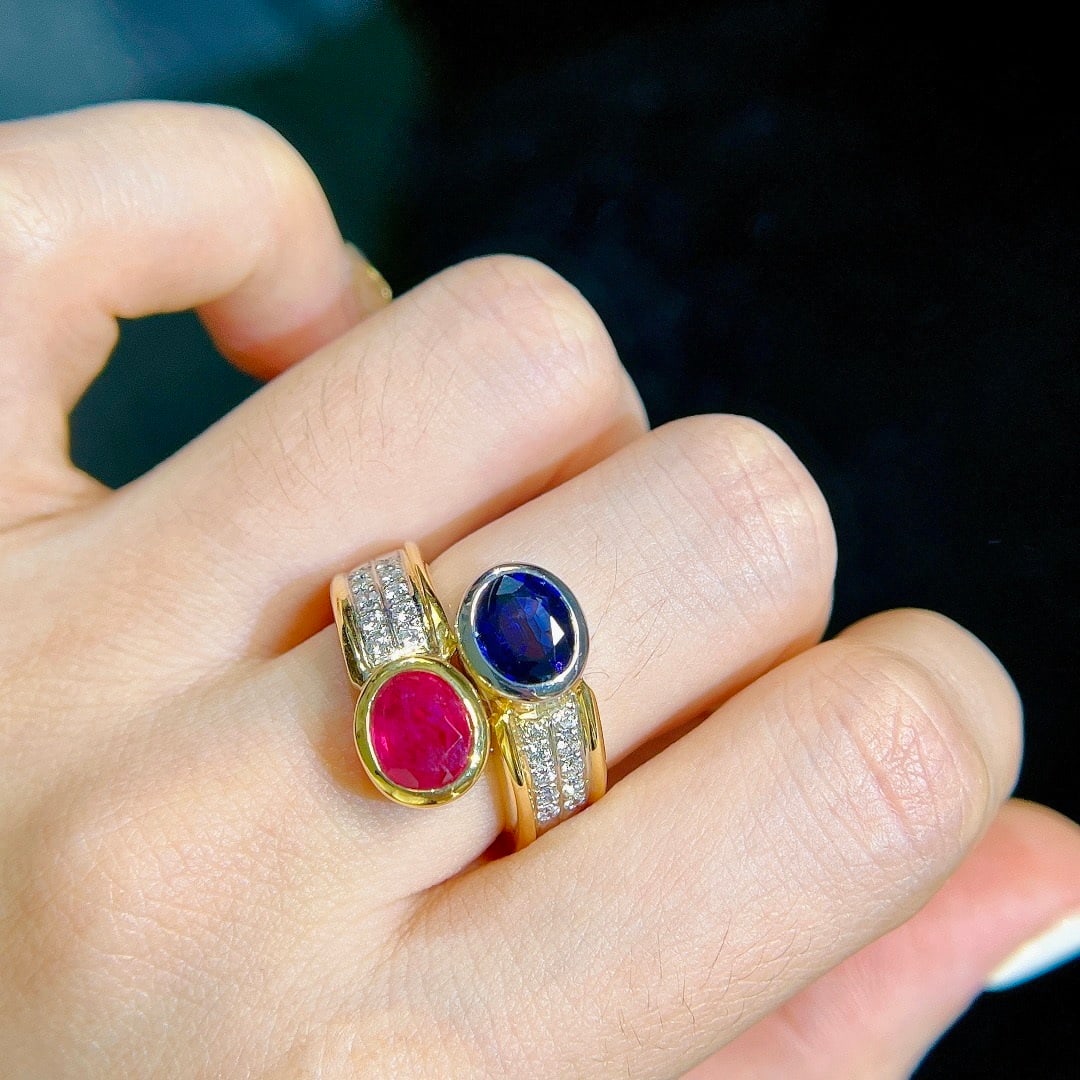 14k Gold 3.0 Ctw Natural Ruby & Sapphire & Toi Et Moi Ring - 6