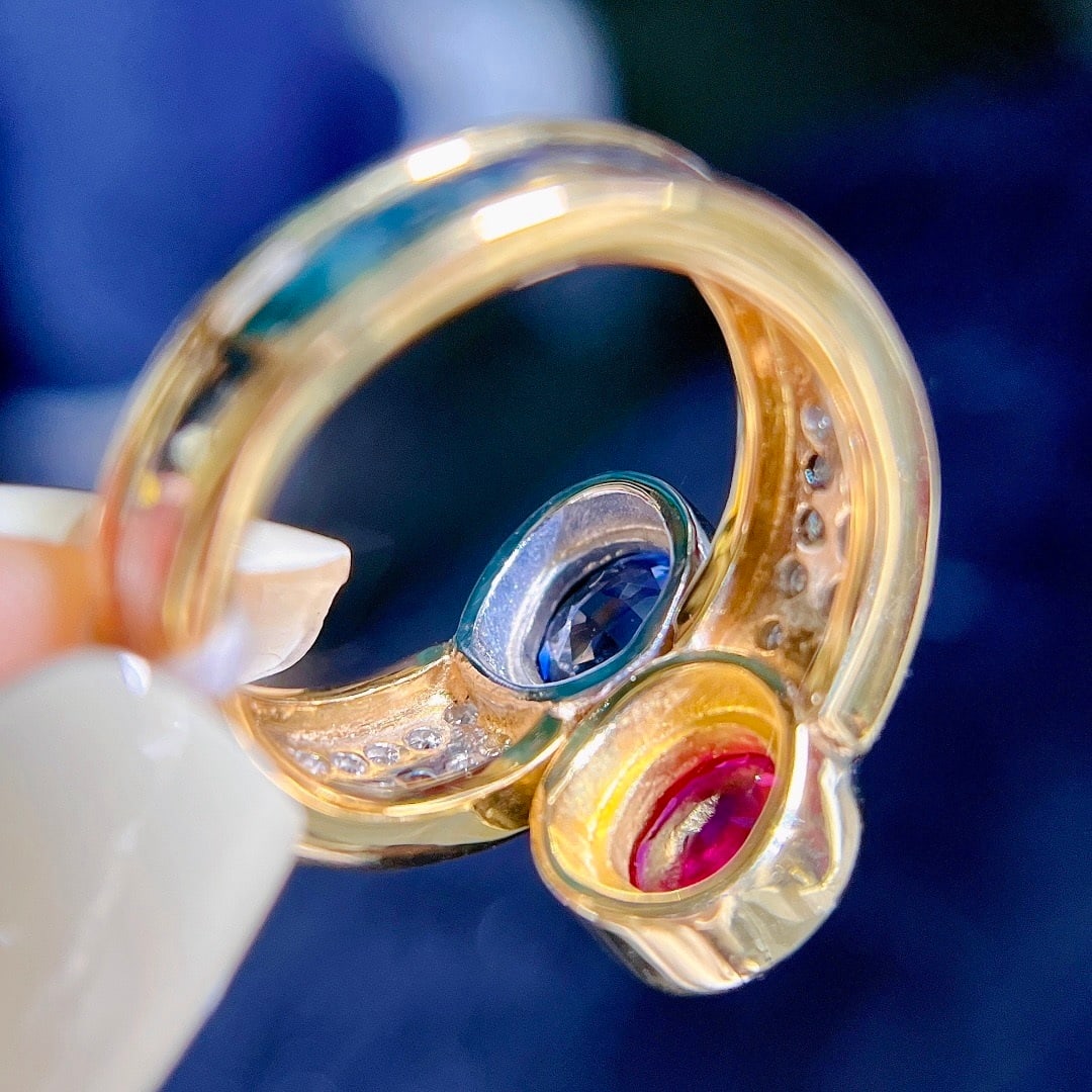 14k Gold 3.0 Ctw Natural Ruby & Sapphire & Toi Et Moi Ring - 7