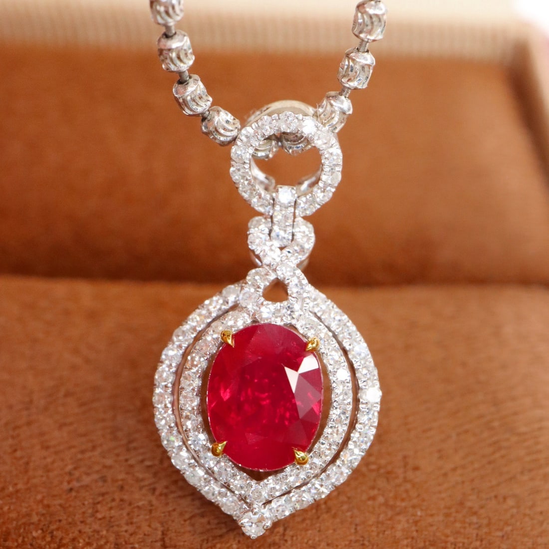 14k Gold 1.42 Ctw Natural Ruby & Diamond Pendant( Without Chain )