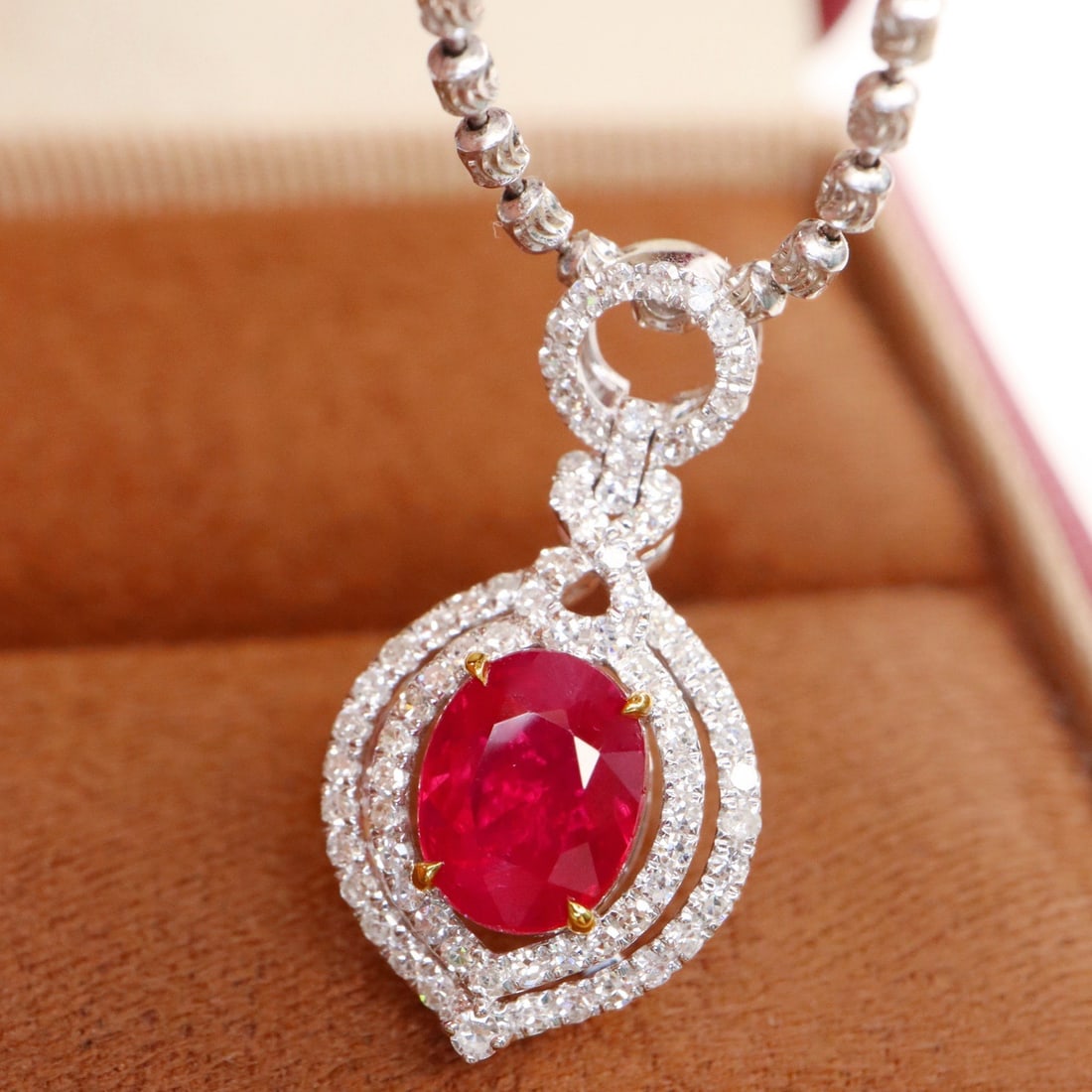 14k Gold 1.42 Ctw Natural Ruby & Diamond Pendant( Without Chain ) - 2