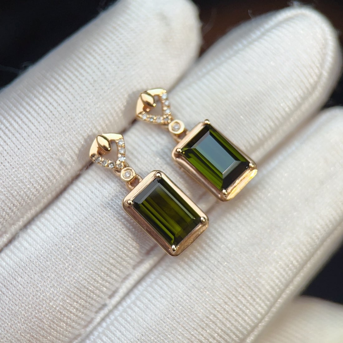 14k Gold 2.60 Ctw Natural Tourmaline & Diamond Earrings