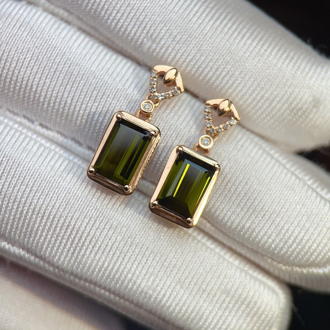 14k Gold 2.60 Ctw Natural Tourmaline & Diamond Earrings - 2