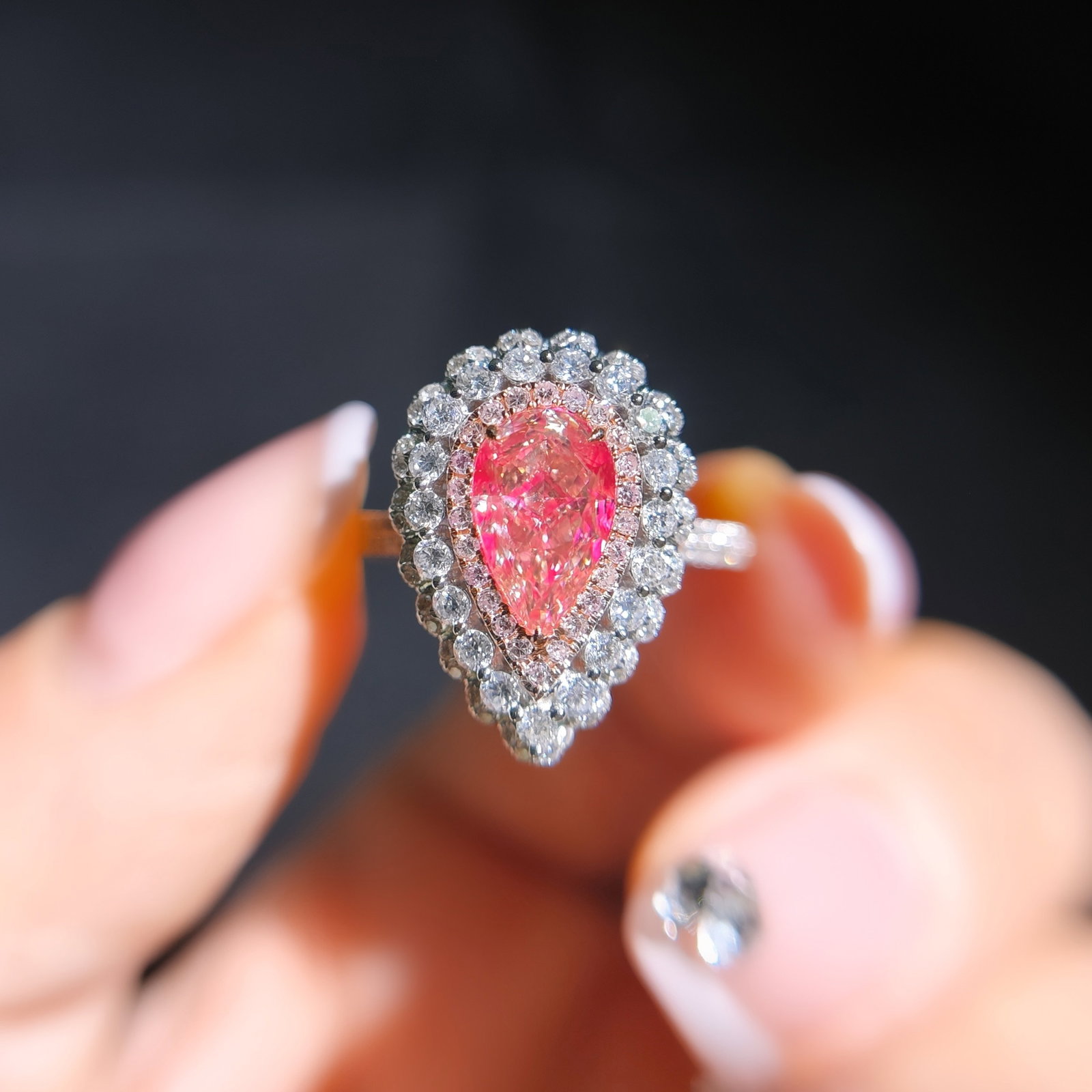 14k Gold 1.95 Ctw Natural Pink Diamond & Diamond Ring/pendant( Without Chain ): Ref:231098138 // gold content:14k gold // ring size:7. 25us // // main gemstone:pink diamond // shape:pear // carat weight:1. 30ct // color:pink // treatment:natural // // adjacent gemstone 2 : diamon