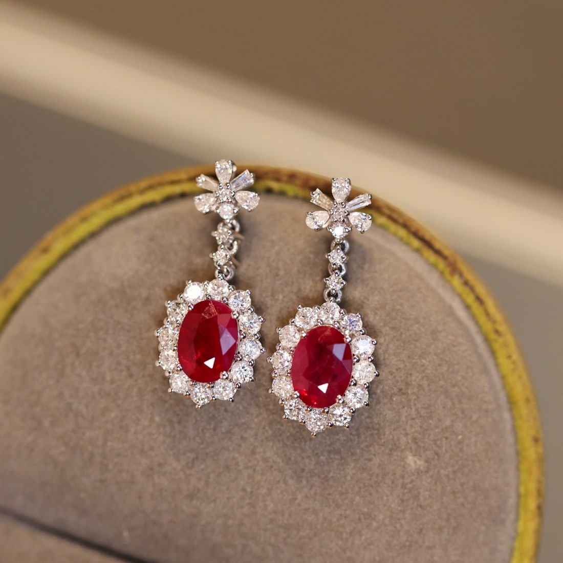 14k Gold 3.38 Ctw Natural Ruby & Diamond Earrings