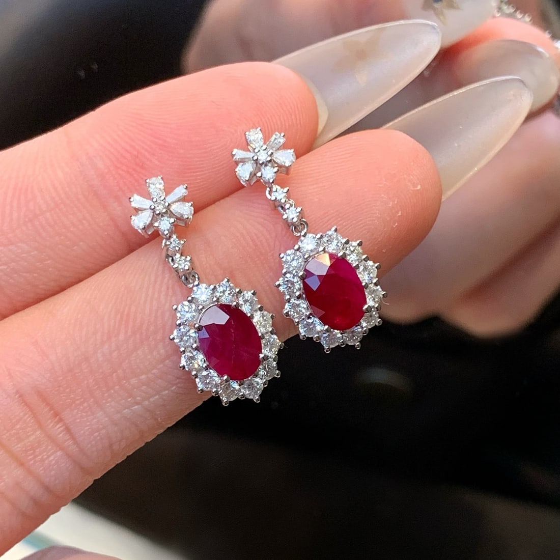 14k Gold 3.38 Ctw Natural Ruby & Diamond Earrings - 3