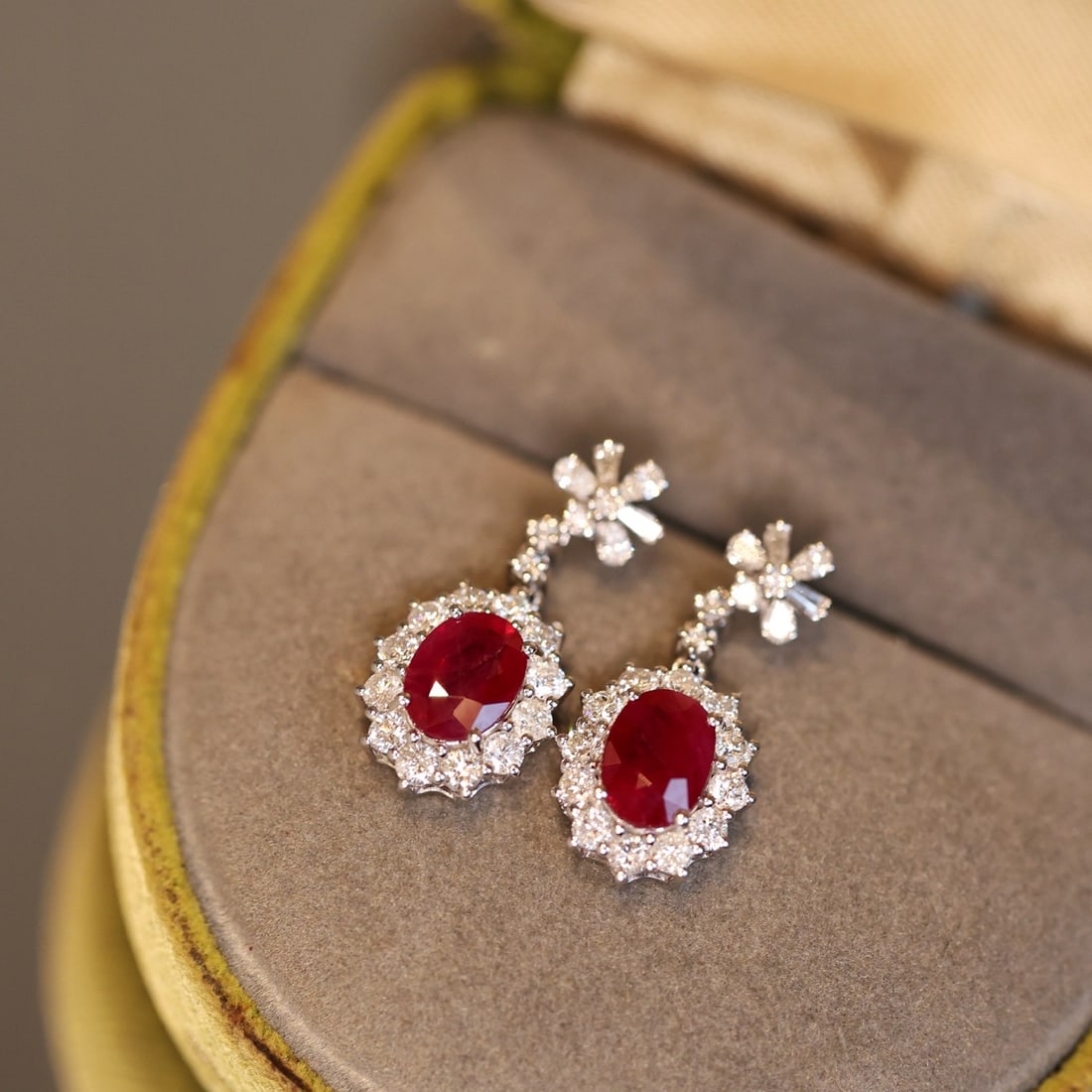 14k Gold 3.38 Ctw Natural Ruby & Diamond Earrings - 5