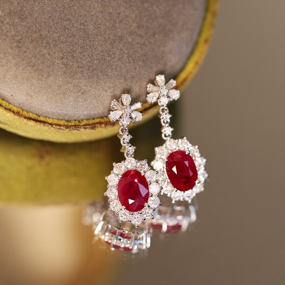 14k Gold 3.38 Ctw Natural Ruby & Diamond Earrings - 6