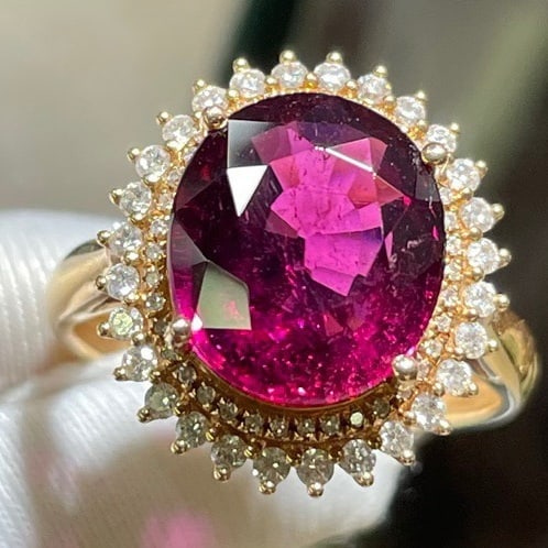 14k Gold 6.45 Ct Natural Tourmaline & Diamond Ring