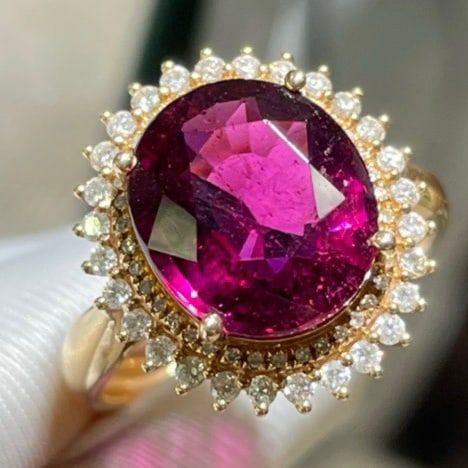 14k Gold 6.45 Ct Natural Tourmaline & Diamond Ring - 2