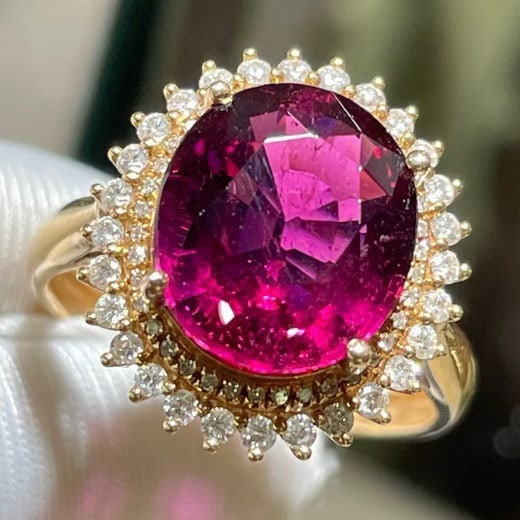 14k Gold 6.45 Ct Natural Tourmaline & Diamond Ring - 3