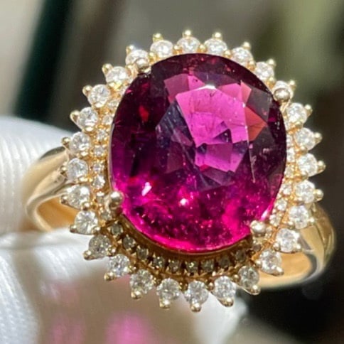 14k Gold 6.45 Ct Natural Tourmaline & Diamond Ring - 4