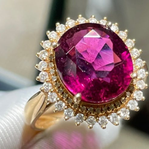 14k Gold 6.45 Ct Natural Tourmaline & Diamond Ring - 5