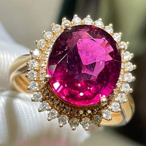 14k Gold 6.45 Ct Natural Tourmaline & Diamond Ring - 6