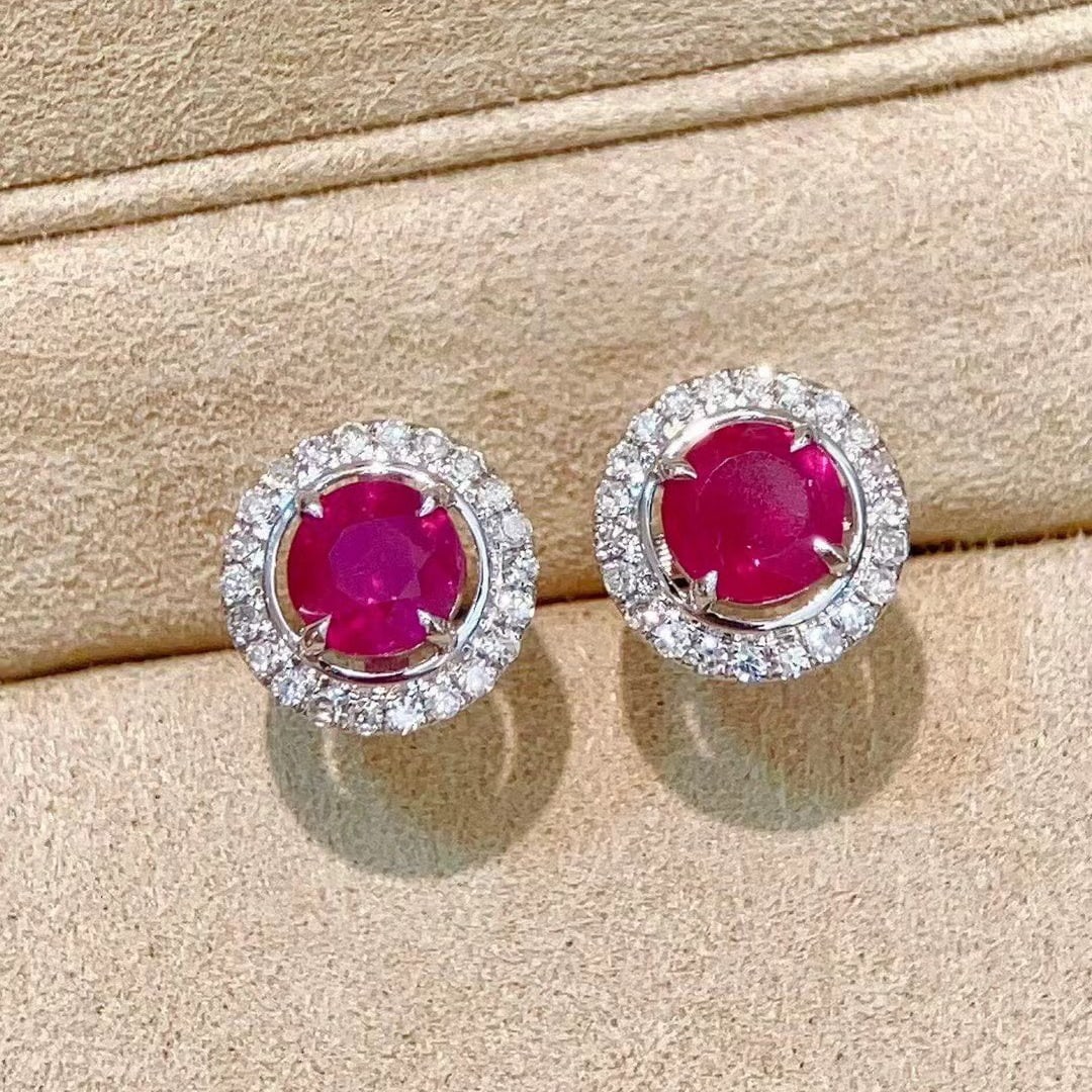 14k Gold 1.28 Ctw Natural Ruby & Diamond Earrings - 2