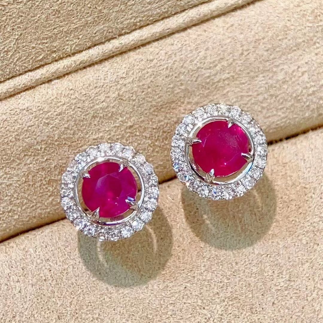 14k Gold 1.28 Ctw Natural Ruby & Diamond Earrings - 3