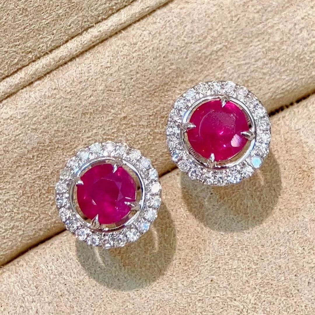 14k Gold 1.28 Ctw Natural Ruby & Diamond Earrings - 4