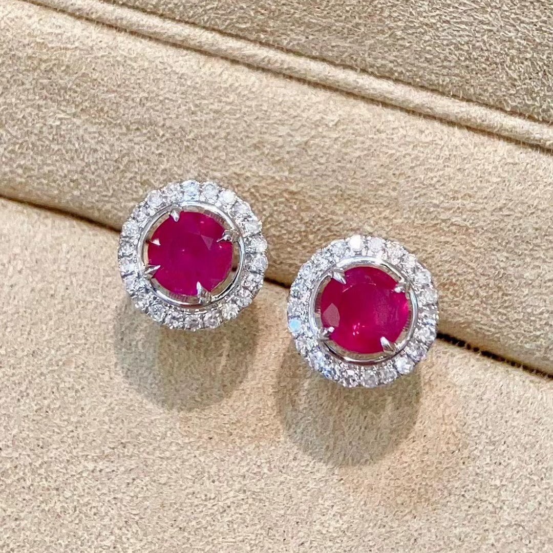 14k Gold 1.28 Ctw Natural Ruby & Diamond Earrings - 5