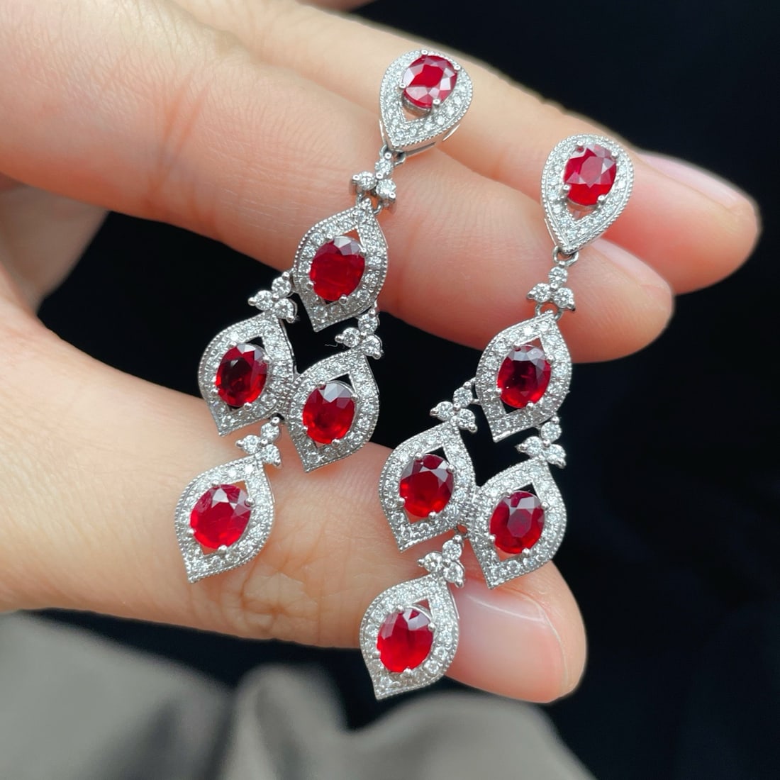 14k Gold 4.74 Ctw Natural Ruby & Diamond Earrings - 4