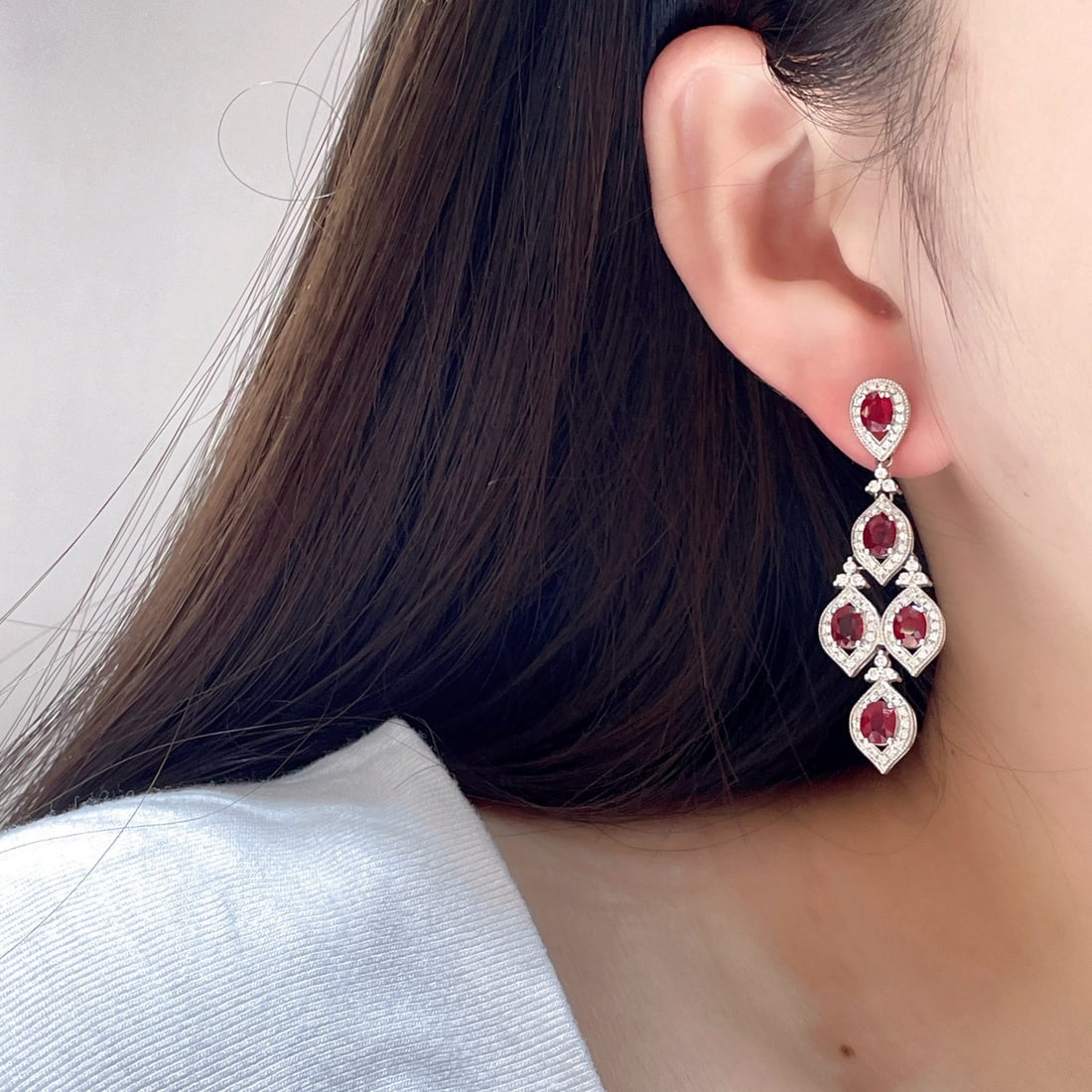 14k Gold 4.74 Ctw Natural Ruby & Diamond Earrings - 6