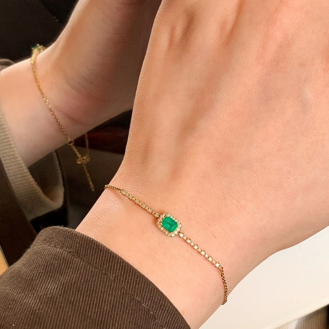 14k Gold 0.71 Ctw Natural Emerald & Diamond Bracelet - 4