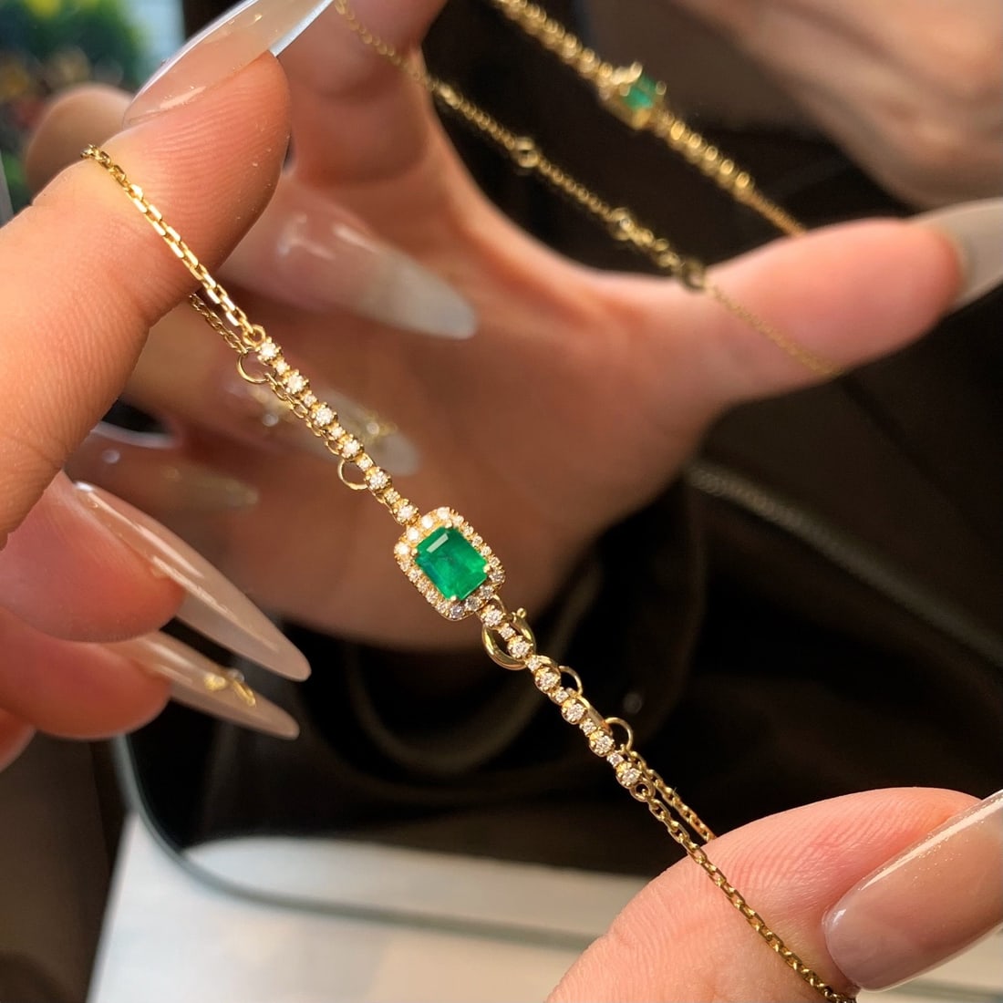 14k Gold 0.71 Ctw Natural Emerald & Diamond Bracelet - 6