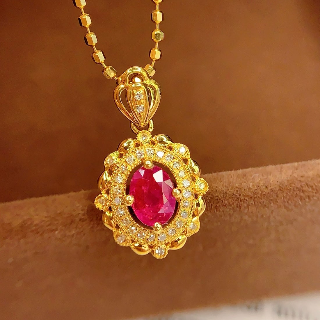 14k Gold 0.45 Ct Natural Ruby & Diamond Pendant( Without Chain ) (1 of 7)