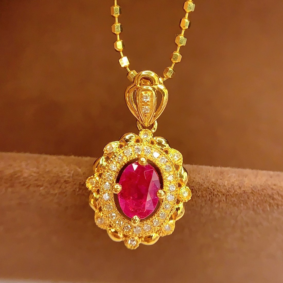 14k Gold 0.45 Ct Natural Ruby & Diamond Pendant( Without Chain ) - 2