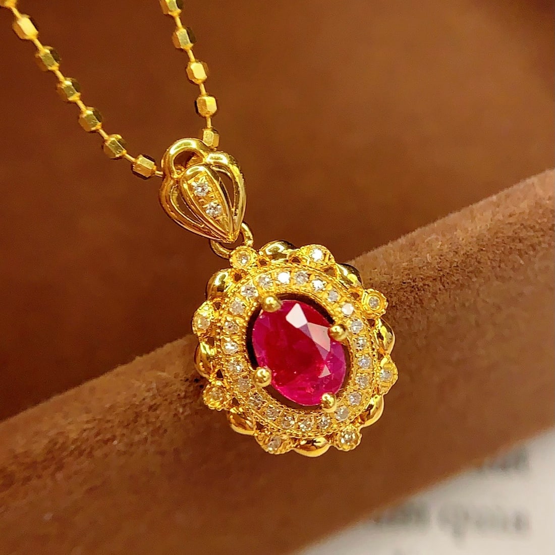 14k Gold 0.45 Ct Natural Ruby & Diamond Pendant( Without Chain ) - 3