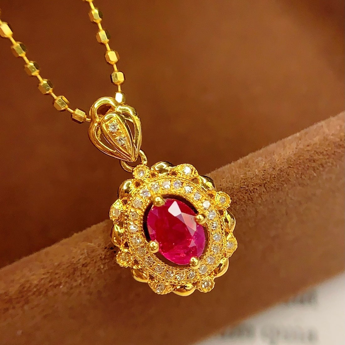 14k Gold 0.45 Ct Natural Ruby & Diamond Pendant( Without Chain ) - 4