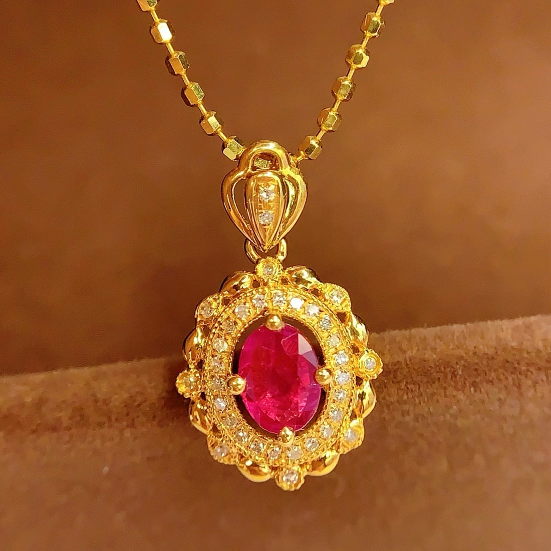 14k Gold 0.45 Ct Natural Ruby & Diamond Pendant( Without Chain ) - 5