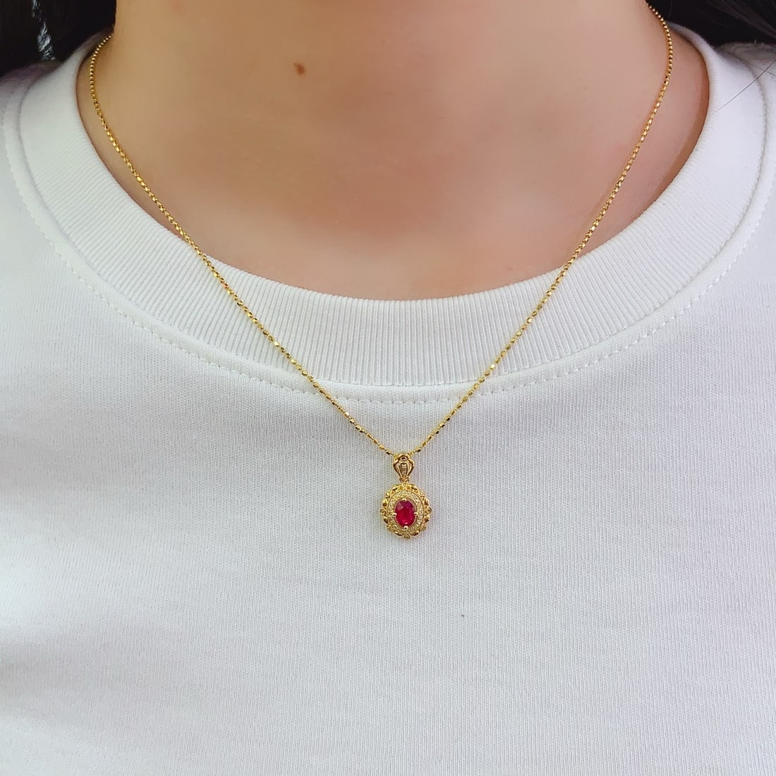 14k Gold 0.45 Ct Natural Ruby & Diamond Pendant( Without Chain ) - 6