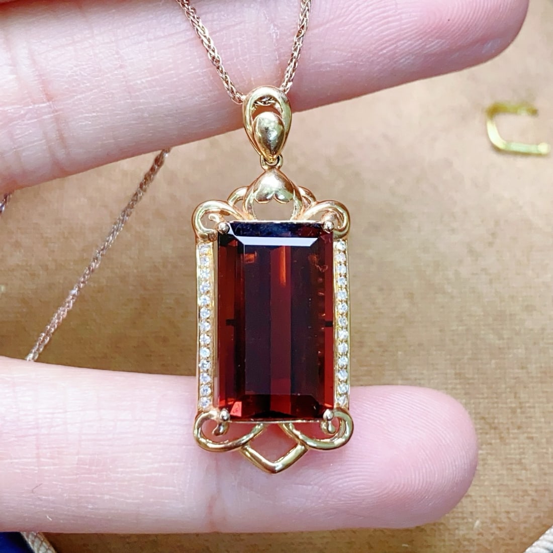 14k Gold 7.78 Ctw Natural Tourmaline & Diamond Pendant( Without Chain ) - 5