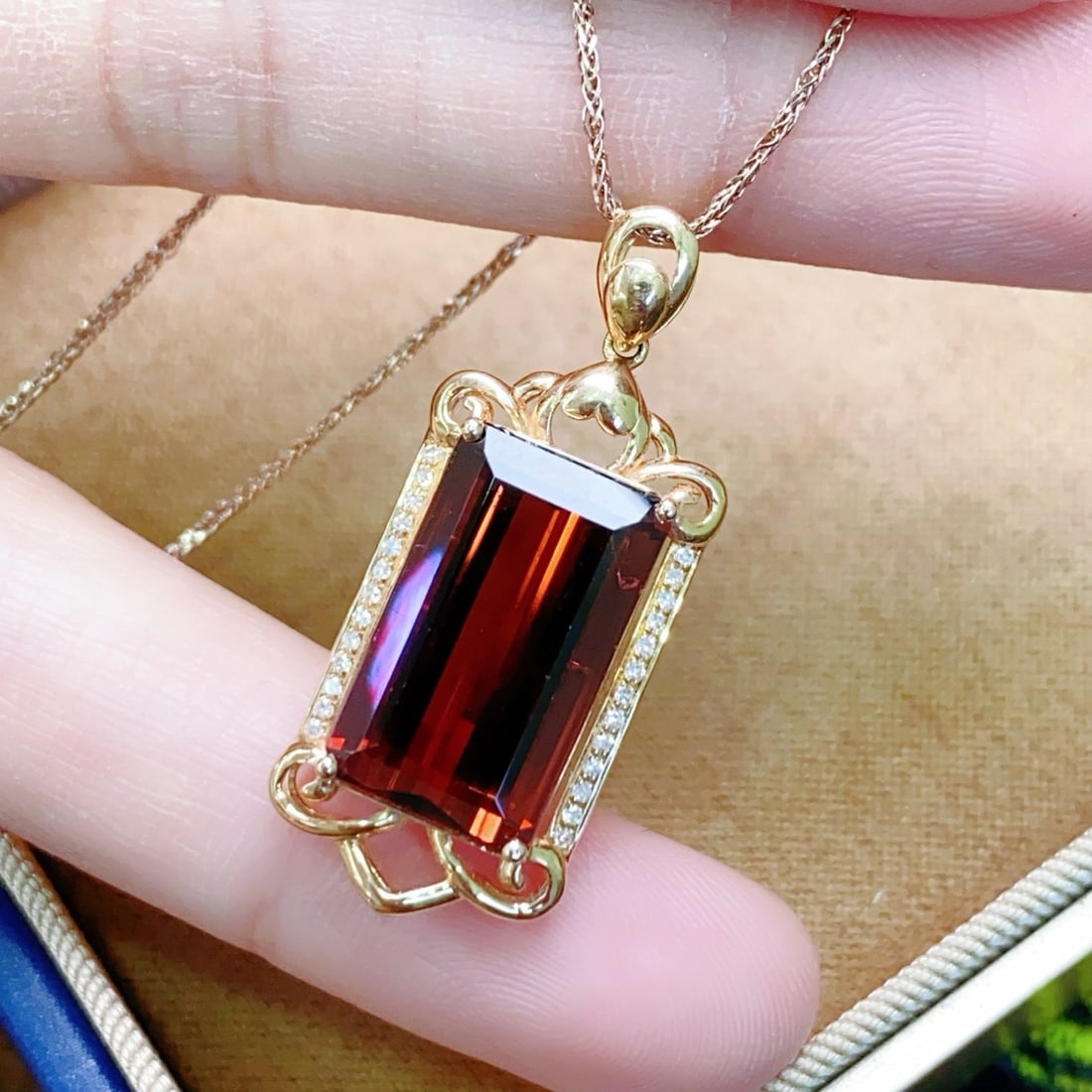 14k Gold 7.78 Ctw Natural Tourmaline & Diamond Pendant( Without Chain ) - 6