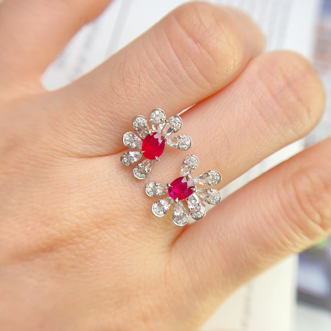 14k Gold 1.03 Ct Natural Ruby & Diamond Earrings - 6