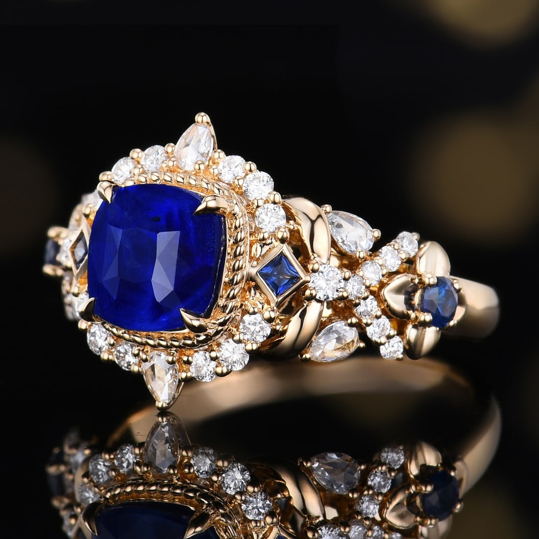 14k Gold 3.02 Ctw Natural Sapphire & Diamond Ring - 2