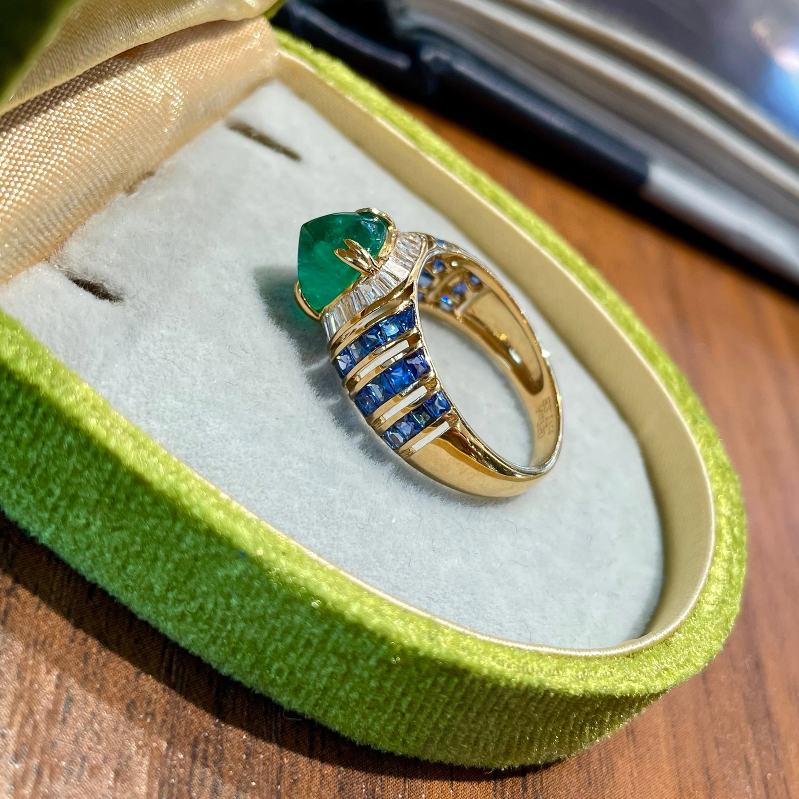 14k Gold 3.17 Ctw Natural Emerald & Sapphire Ring - 4
