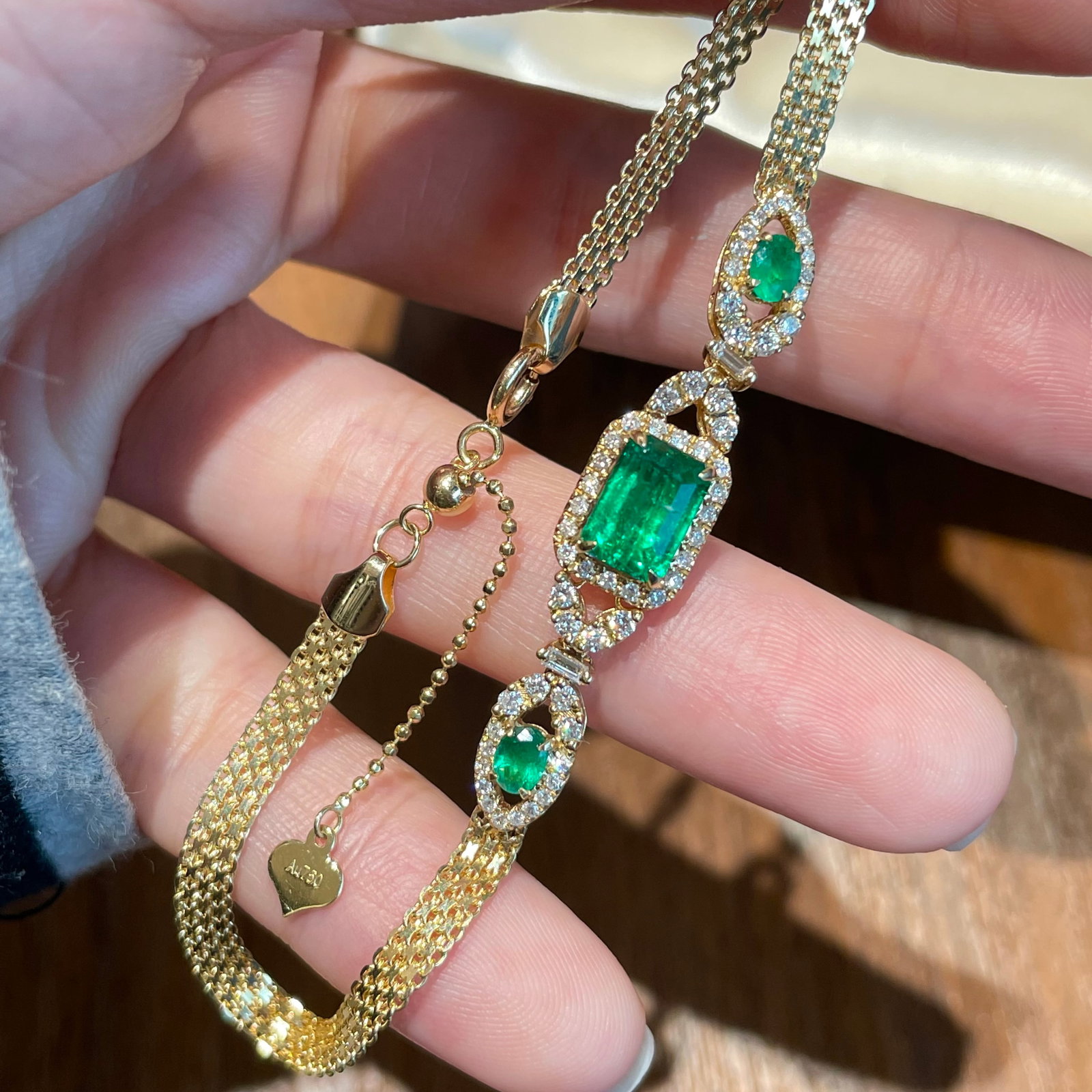 14k Gold 1.35 Ctw Vivid Green Natural Emerald & Emerald Bracelet - 2