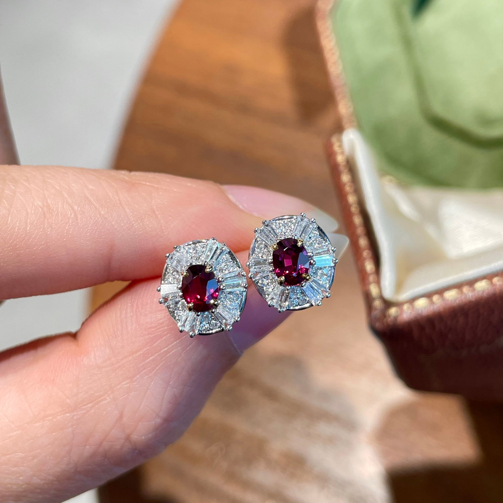 14k Gold 0.68 Ct Natural Ruby & Diamond Earrings - 2