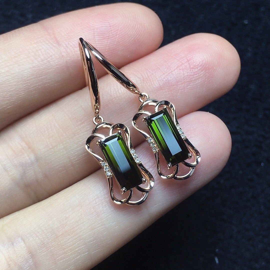 14k Gold 2.35 Ct Natural Tourmaline & Diamond Earrings - 3