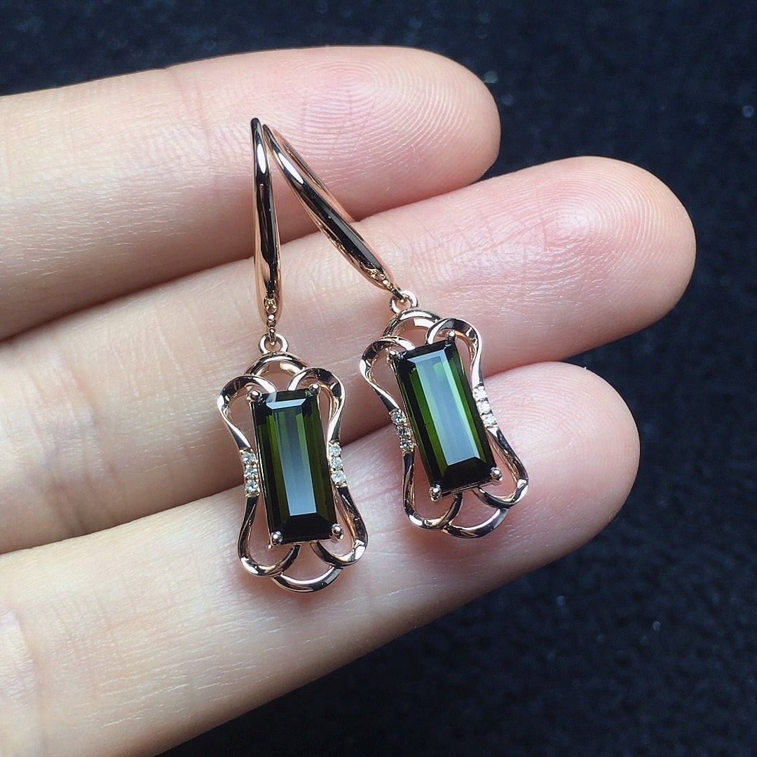 14k Gold 2.35 Ct Natural Tourmaline & Diamond Earrings - 4