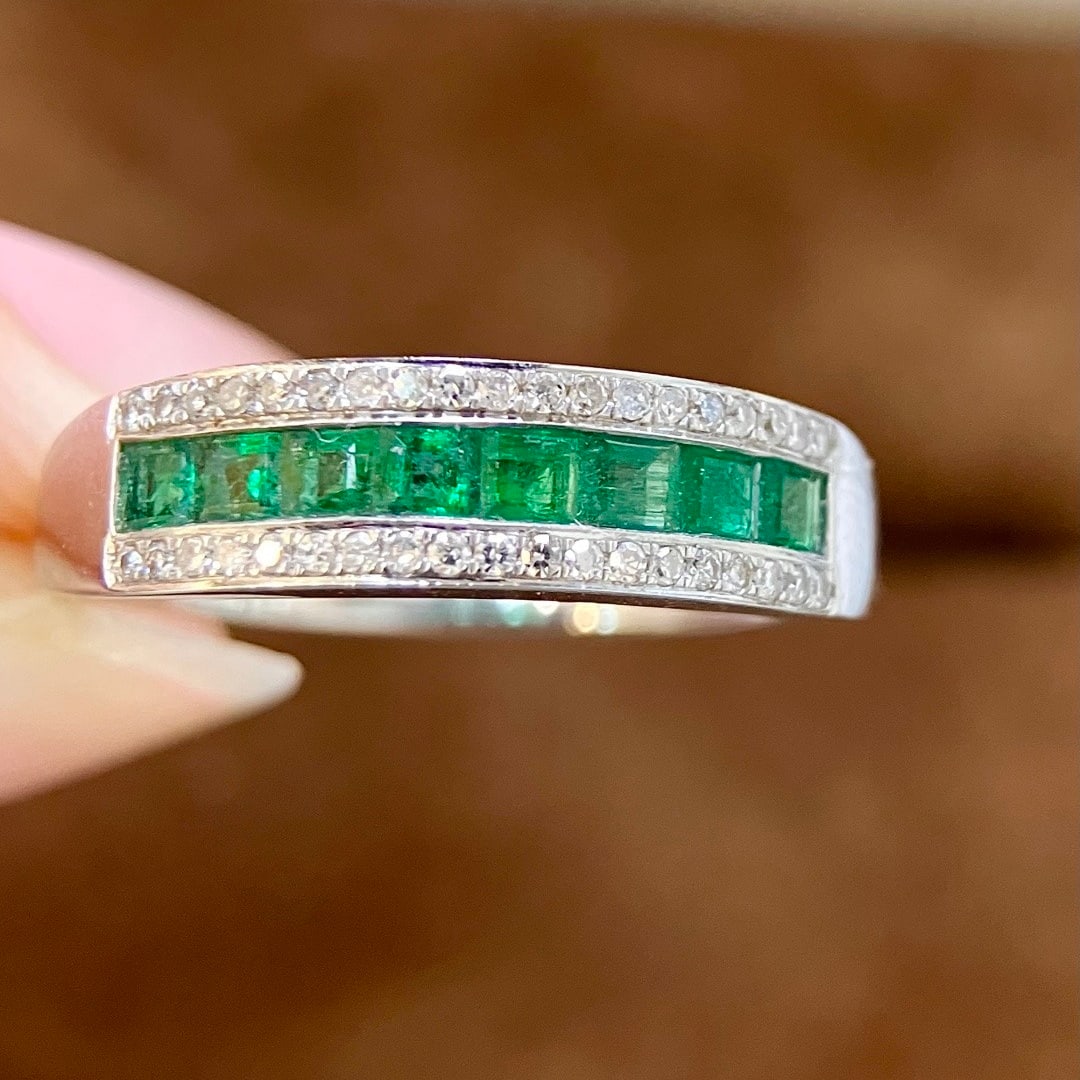 14k Gold 0.72 Ctw Natural Emerald & Diamond Ring